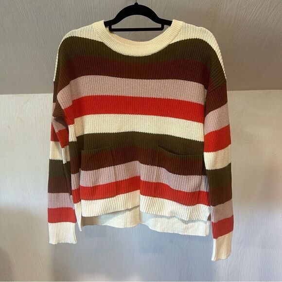 Madewell Patch Pocket Crewneck Striped Pullover Sweater in Walton Stripe J8781 - Picture 8 of 8